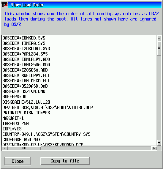 Tyra/2 Boot Load Order window