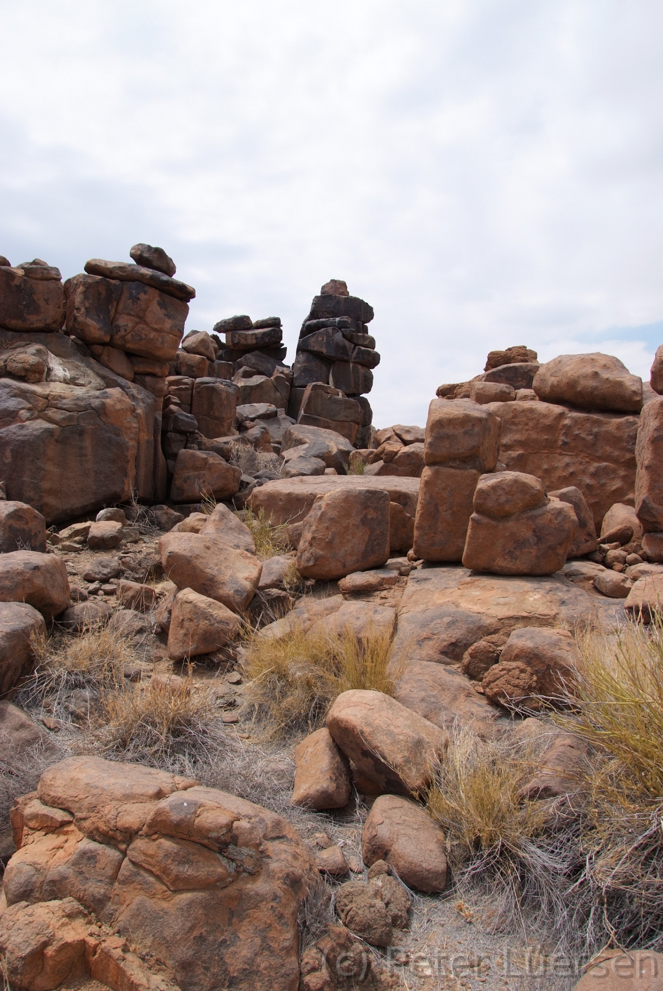 DSCF1889.JPG - Die Gesteinsblöcke bestehen aus 170 Millionen Jahre altem Basalt vulkanischen Ursprungs, der oft mit Wüstenlack überzogen und durch Sandschliff poliert wurde.